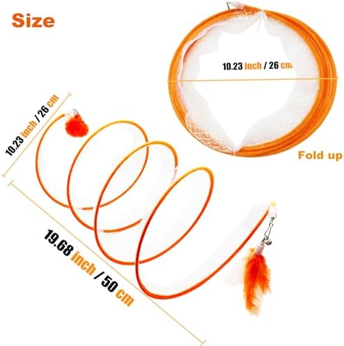 Self Play Cat Hunting Spiral Tunnel Toy, Folded Cat Spring Tunnel Toys for Indoor Cats (Orange)