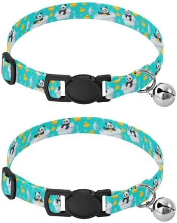 Cute Pandas Ducks Turquoise Pet Collar 2 Pack Dog Collars for Small Dogs Adjustable 10.6 to 17.1 Inches