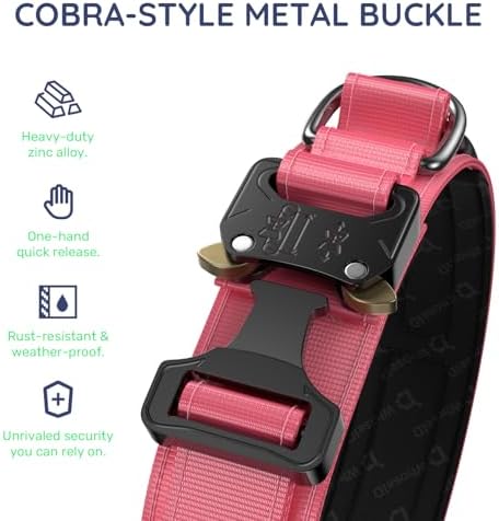 Premium Tactical Dog Collar - Adjustable Military Heavy Duty Dog Collar for Medium Large Dogs - Durable Metal Buckle Dog Collar with Leather Control Handle and Soft Comfortable Padding