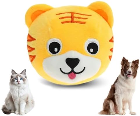 Jiexily Active Moving Pet Plush Toy, 2025 New Squeaky Moving Dog Ball Toy Interactive Puppy Toys, Rechargeable Cartoon Plush Bounce Talking Toys to Keep Them Busy (Tiger)