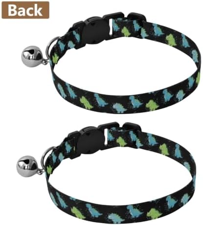 Cute Dino Night Black Metal Bell Included Small Dog Collar 2 Pack Comfortable Cat Collar