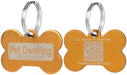 Pet Dwelling Aluminum QR Pet ID Tag – Smart Dog & Cat Tags with Free Personalized Online Profile, Instant Scan Alerts & AI-Powered Insights (Bone Gold)