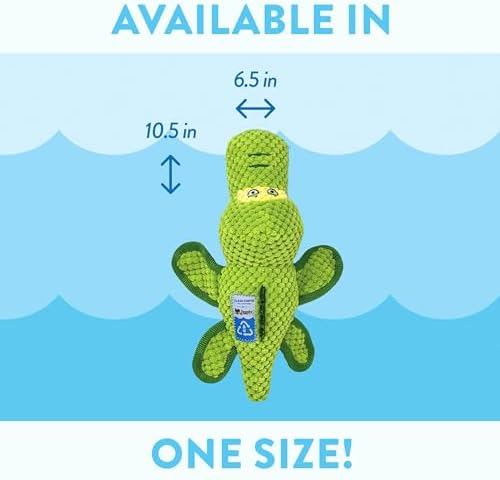 Spunky pup Clean Earth Plush Dog Toy with Squeaker - Recycled, Eco-Friendly, Floats for Beach, Lake, Pool - Gator
