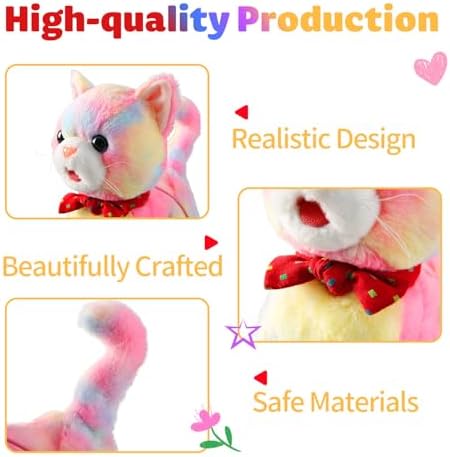 Rainbow Walking Cat Toy for Kids Kitty Toys for Girls Kitten Set that Talking Meows Singing Dancing Repeat What You Say Touch and Voice Control Plush Electronic Robot Kitties for Baby Toddlers