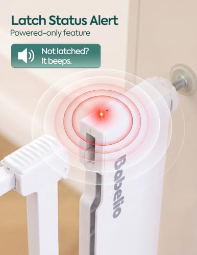 Babelio Smart Baby Gate with Auto-Unlock/Close, Pressure Mounted No Drill for Doorways/Top of Stairs. Pet/Dog Door Wide Walk Thru w/Infrared Sensor & Safety Alert (White, 30.3-41.7" W, 30" H)