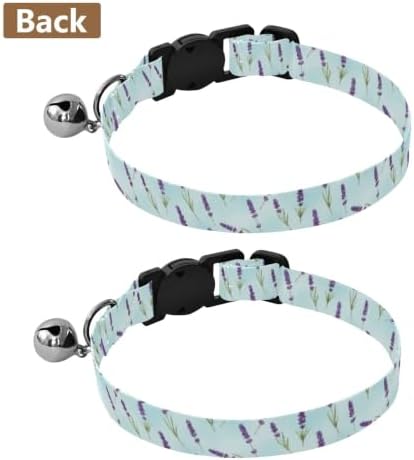2 Pack Kitten Collars Lavender Flowers Purple Blossoms Cat Collar with Bell, Adjustable Length 10.6" to 17.1"