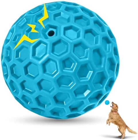 Indestructible Squeaky Dog Ball for Aggressive Chewers, Rubber Interactive Dog Toy for Teething, Relieving Anxiety. Chew Toy for Large, Medium Breeds, Outdoor & Indoor Ball.
