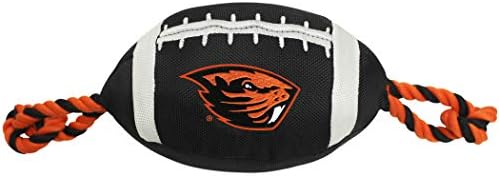 Pets First NCAA Oregon State Beavers ORS-3121NCAA Oregon State Nylon Football Dog Toy with Inner Squeaker & Tough Ropes for Tug-of-war Games, Black, One Size