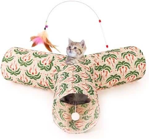Tempcore Cat Tunnel, 3-Way Collapsible Toy, Large Size Khaki Coconut Tree