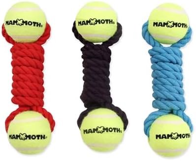 Mammoth Flossy Chews Twister Rope Toy with Tennis Balls Premium Cotton-Poly Tug Toy for Dogs Interactive Dog Tug Toy Rope Dog Toy with Tennis Balls for Small to Medium Dogs Medium 9" - Assorted Colors