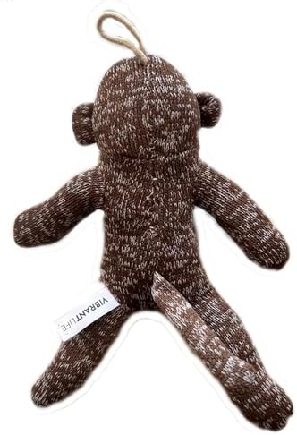Vibrant Life Playful Buddy Sock Monkey Squeaky Dog Toy for Small to Medium Size Dogs, Colors May Vary, Washable