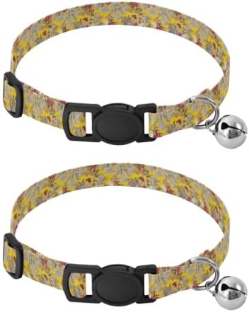 Vintage Wildflowers Collar with Bell for Dog Puppy 2 Pack Cats Collar Adjustable 10.6 to 17.1 Inches