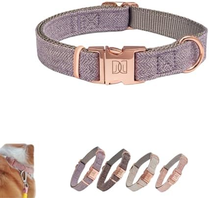 5ft Purple Hands Free Dog Leash & Premium Adjustable Collar Set - Bungee Waist Leash with Safety Lock, Rose Gold Buckle, Smart ID Ring - Durable Nylon & Twill for Small to Medium Dogs