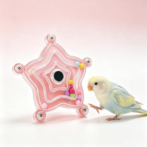 Spinning Bird-Toys Bird Cage Toys & Bird Perch Parrot-Parakeet Budgie Cockatiel Conure Macaw Chicken Parrot Enrichment Cage Accessories Small Animal Chewing Toy (Pink Star)