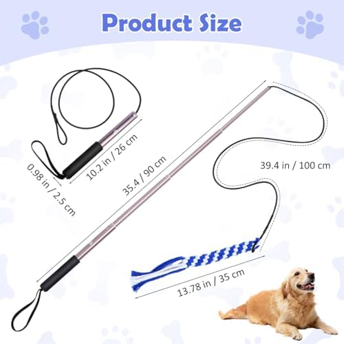 POPETPOP Flirt Pole for Dogs Interactive Dog Toys - Extendable Teaser Wand Outside Interactive Fun Toys with 2 Rope Chew Play Toys for Training Exercise (Size L)