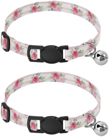 Roses Stripe Easy to Wear Kitten Collars 2 Pack Lightweight Small Dog Collar
