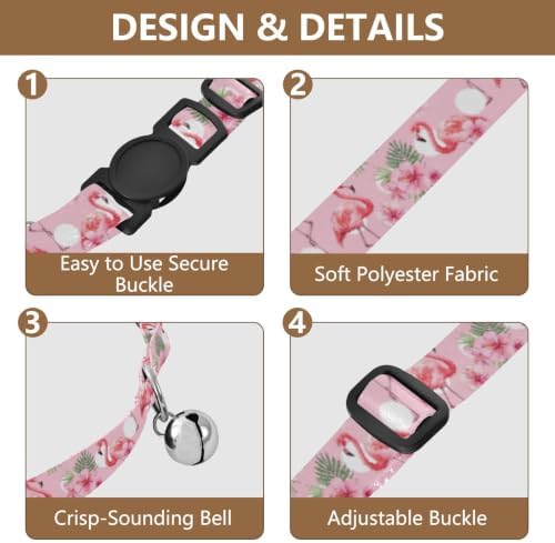 Cute Flamingos Easy to Wear Cat Collar 2 Pack Pet Collars for Cats