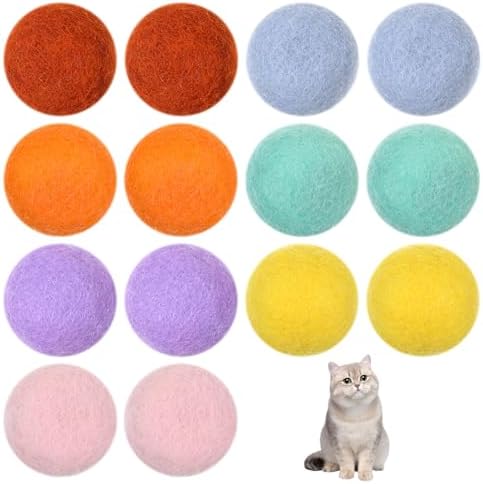 14 PCS Wool Cat Ball Toys, Quiet Play Felt Cat Ball Toys Kitty Kicker Exercise Toy, Fun Colorful Kitty Kitten Toy for Interactive Kitten Balls for Indoor 1.2in