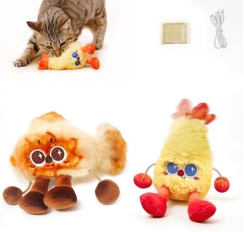 Petgravity Jumpy Shrimp Taiyaki Electric Cat Toy, 2 Pack, Tap-Activated 3 Moving Modes Interactive Cat Toys, Exercise Toy for Indoor Cats Kitten with Catnip, Rechargeable