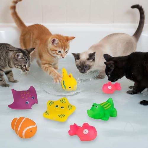 8 Pcs Pool Cat Interactive Squeaky Toy, Rubber Floating Water Toys