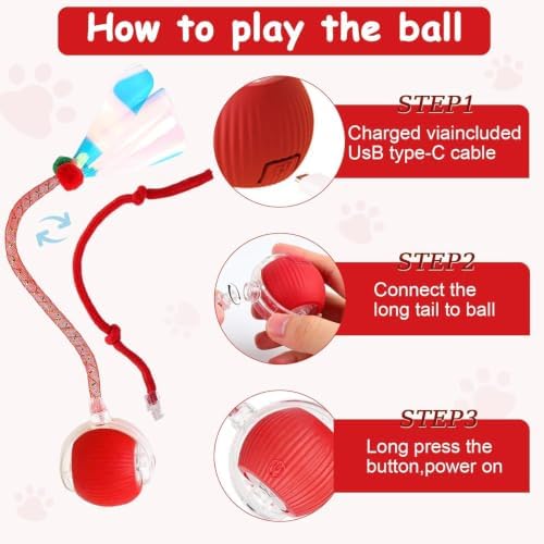 Interactive Smart Ball Toy for Cats and Dogs, 360° Automatic Rolling Chase,Designed for Indoor pet Exercise, Boredom Relief, and Fun Chase Play. (Red-1)
