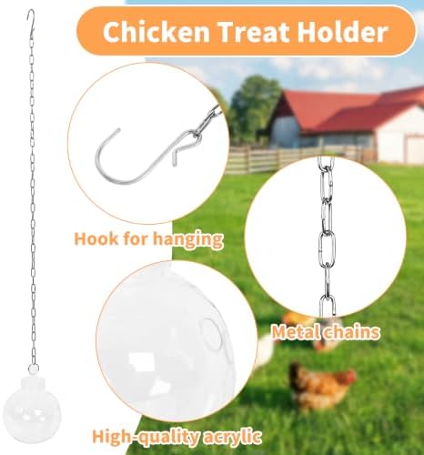 2 Pack Transparent Hanging Chicken Treat Dispenser, Interactive Slow Feeder Peck Toys with Chain, Boredom Relief Poultry Coop Accessories for Hens Ducks