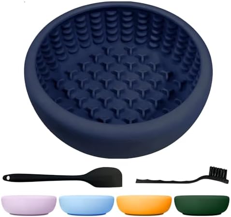 Dog Licking Bowl,Slow Feeder Dog Freeze Bowl, Anxiety Relief Treat Dispenser, Silicone Anti-chocking Pet Dish, Non-Slip Interactive Entertainment Puzzle Toy for Mediuml&Large -Dark Blue