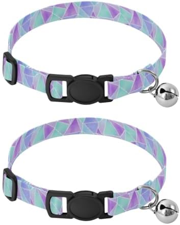 Geometric Triangular Watercolor Purple Adjustable Buckle Cats Collar 2 Pack Cat Neck Collar