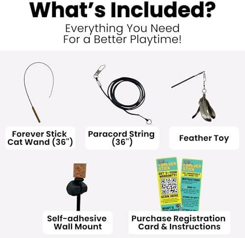 Forever Stick 2-Pack - The Unbreakable Cat Wand Toy, Durable Cat Toy Wand, Extra Long Cat String Toy, Cat Fishing Pole Toy for Bored Indoor Adult Cats, Cat Stick Toy, Cat Feather Wand, Cat Teaser Wand