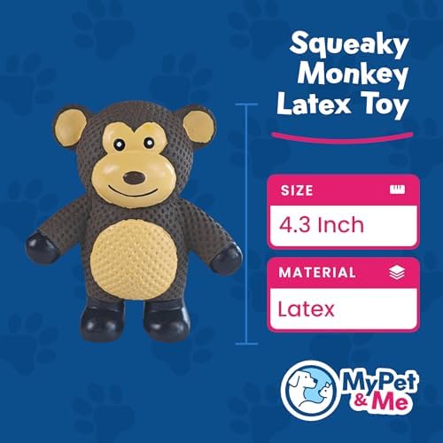My Pet & Me Rubber Squeaky Dog Toys for Small Dogs and Puppies, Soft Latex Squeak Toy for Light to Moderate Chewers, Teething and Fetch Play with Squeaker (Brown Monkey, 4.3 Inch)