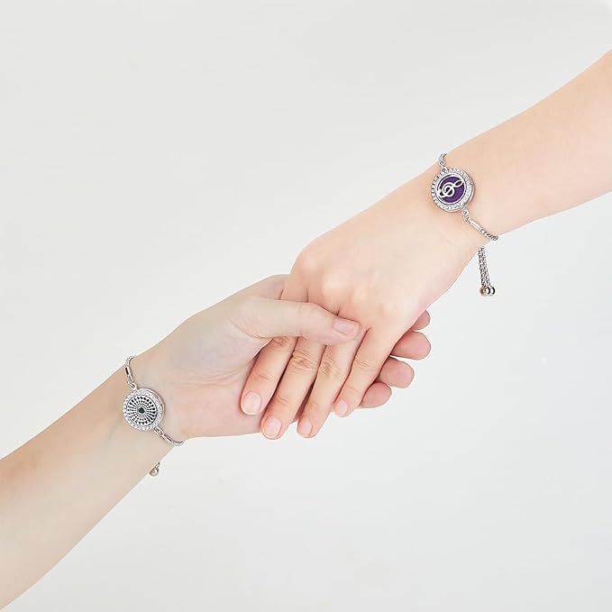 2 Sets Aromatherapy Essential Oil Diffuser Bracelet 316 Stainless Steel Slider Bracelet Aromatherapy Locket Adjustable Bracelet with 20pcs Refill Pads for Women 9.61 Inches