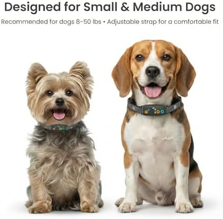 Smart Dog Bark Collar for Small & Medium Dogs (8–50 lbs) – Automatic Bark Control with Beep & Vibration, 7 Sensitivity Levels, Rechargeable & Waterproof, Adjustable Fit