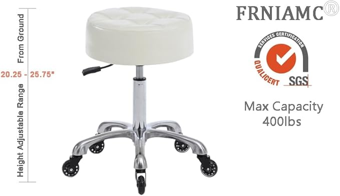 Salon Stylist Stool, Adjustable Height 24-30 inches Swivel Seat, Ivory, AM-ST108-B