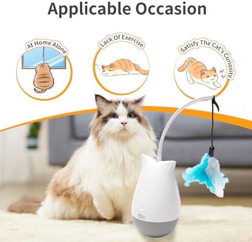 DOEL Cat Toys Interactive for Indoor, Rechargeable Automatic Rotating Feather Wand Toy, Tumbler Design, Electric Fun Tracker Exercise Gift, Stimulate to Chase and Hunting, for Bored Cats Kitten