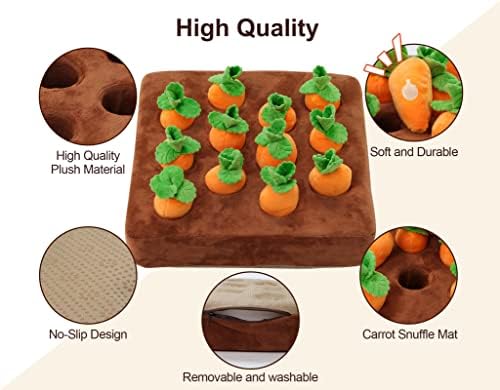 Squeak Carrot Snuffle Mat & Puzzle Toy for Dogs Enrichment with 12 Carrots