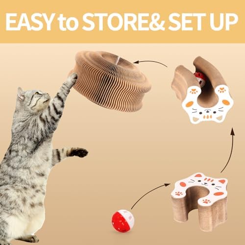 Interactive Cat Toy & Cardboard Cat Scratcher, Paw-Style Ball Track