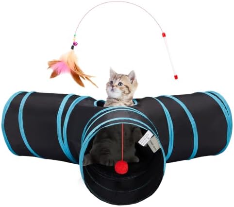 Tempcore Cat Tunnel, 3-Way Collapsible Toy, Medium Size Black & Blue