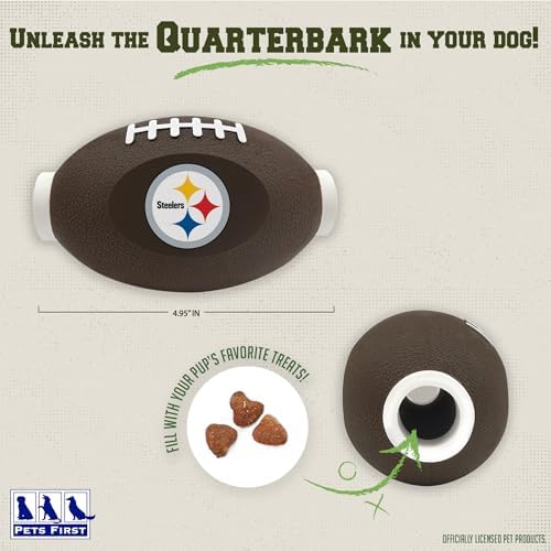 NFL Pittsburgh Steelers Football Treat Dispensing Toy for Dogs and Cats, Rubber Ball Pet Toy, Interactive Fun Doggie Treat Toy, Natural Rubber Feeding Toy