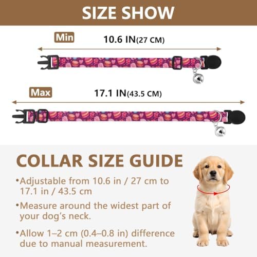 Cute Macaroons Pink Dog Collars for Small Dogs, 2 Pack Dog Bell Collar