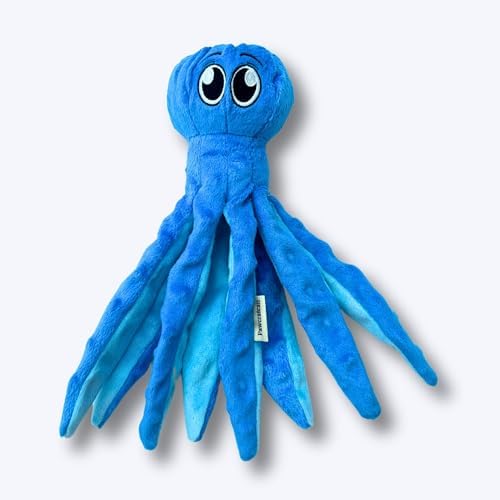 7" Squeaky Plush Toy for Puppies Small Dogs Self Etertainment Washable Soft Made [PET ONLY] (Blue Optopus)