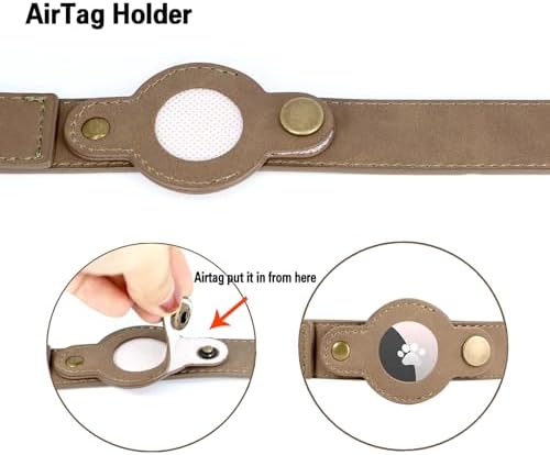 Airtag Dog Collar, PU Leather Collar w Airtag Holder for Small Dogs(Brown)