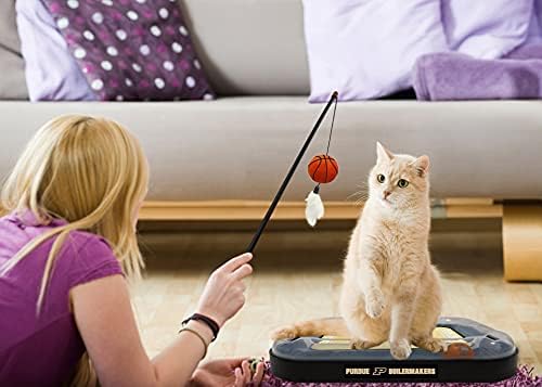 NCAA Purdue Boilermakers Basketball Court Felt Cat Scratcher Toy - 6-in-1 Interactive Cat Ball Bell & Wand with Catnip-Filled Plush Basketball