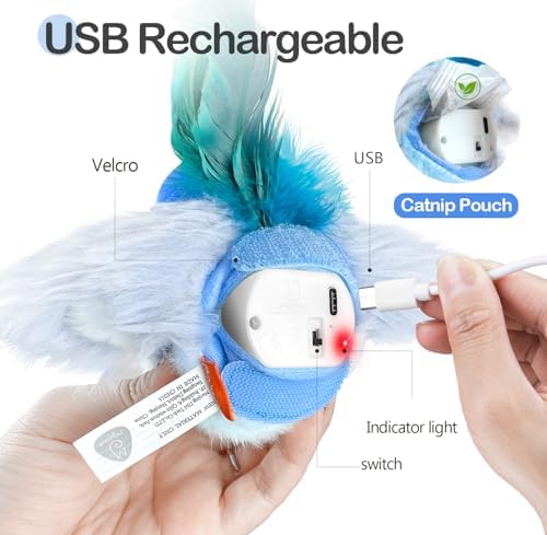 Migipaws Interactive Flapping Bird Cat Toy, Blue