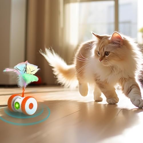 Cat Toys Cat Remote Control Toy, APP Bluetooth Connect Remote Control Cat Toys for Indoor Cats Electronic Automatic Moving Mouse Cat Toy with 6 Lights USB Rechargeable (Orange)