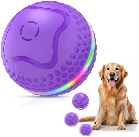 Interactive Dog Toys Ball, Automatic Rolling Toy, Lively pet Ball for Medium/Large Dogs to Relieve Boredom, Activated Automatic Motion Dog Balls Toy with LED Flash, USB Rechargeable