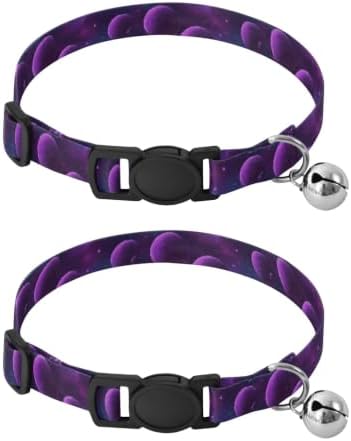 Cosmic Scene Purple Planets Cat Collar Breakaway with Bell 2 Pack Puppy Collar Adjustable Length 10.6" to 17.1"