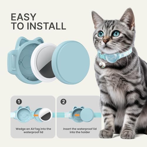 AirTag Cat Collar, Reflective Breakaway Collar, Hidden Holder with Bell | Compatible with Apple AirTag 1st & 2nd Gen, Lightweight Water-Resistant Strap for Cats, AirTag Not Included