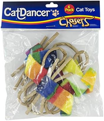CAT Dancer Products Cat Chaser with Colorful Fleece, Interective Toy for Exercise (Pack of 6), 4 x 1.5 x 1 inches