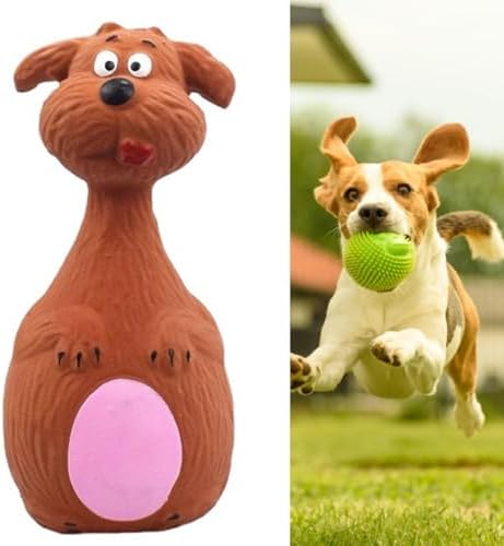 Interactive Dog Toys for Small Dogs, Rubber Latex Squeaky Toy with Cartoon Design, Bite Resistant Soft Chew Toy for Dogs Perfected for Play Teething for Small Medium Dogs (Brown Dog)