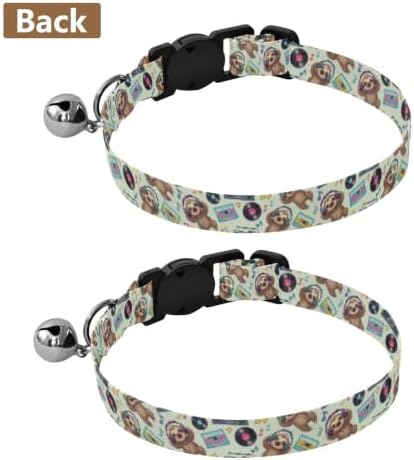 Cute Cartoon Sloths Listening Music Adjustable Buckle Kitten Collar 2 Pack Lightweight Pet Collar for Cats and Dogs